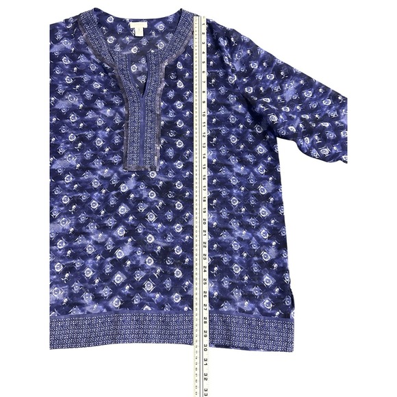 Chico's Purple Sheer Chiffon Split Neck 3/4 Sleeve Tunic XL Size 3 Sequins Boho - Picture 3 of 10